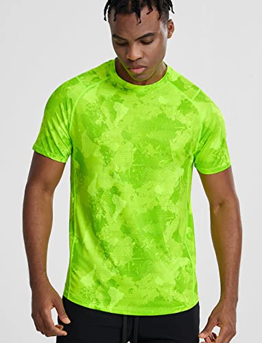 Mens Athletic Shirts Dry Fit Short Sleeve Moisture Wicking Tees(Neon Green,Xxl) #TOP1