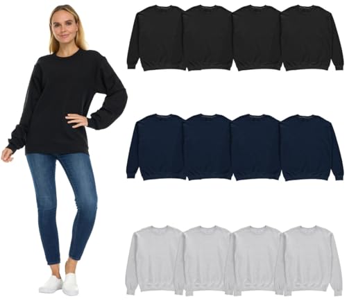 BILLIONHATS 12 Pack Women’s Oversized Crew Neck Sweatshirt, Fleece Lined, Bulk Wholesale Sweatshirts for Charities & Events