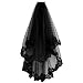 Gutyan Halloween Voile De Sorcière Noir Voile Noir Voile De Mariée en Deux Couches avec Accessoire De Voile De Mariée en Dentelle Peigne Tulle