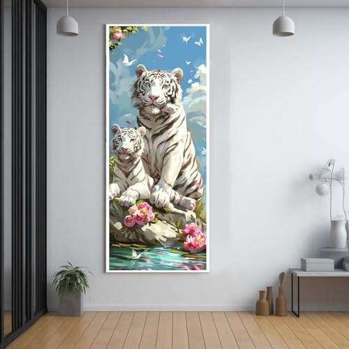 Broderie diamant tigre grand format 60x150cm avec strass carrés complets