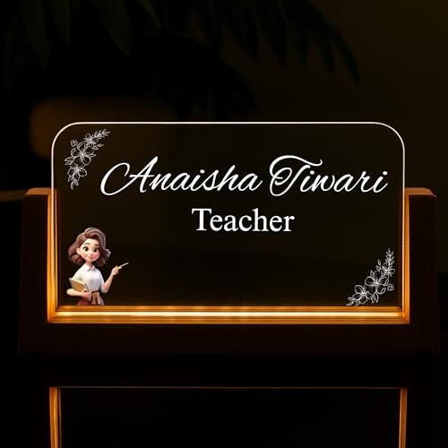 Image of Designation, Personalised LED Name Gifts, 3D Illusion Lamp Gift for Doctor,Teacher Office Laser Cut Material Acrylic Transparent (Teacher Table Lamp)