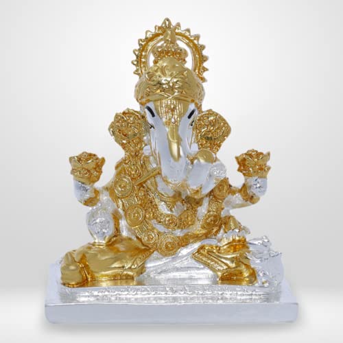 Image of Neodrift Ganesh Idol for Car Dashboard (Real 24kt & 999 Silver Plated, Dual-Tone Gold & Silver) (Model ND13) - Enhance Your Drive