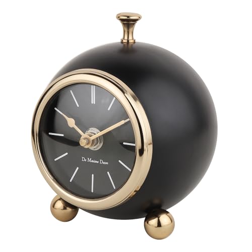 Image of Decor de Maison Brings Handcrafted Sphere Timekeeper Table Clock for Living Room, Bedroom, Study Table | Classic Non-Ticking Tabletop Battery Operated Analog Desk Clock in Black (12x12x14cm)