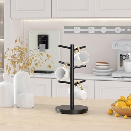Wisuce Coffee Mug Holder Tree Upgraded 360Rotated Cup Holder for Counter Black Wood Cup Tree Mug Rack Organizer Stand with 6 Hooks for Kitchen Coffee Bar Accessories by Wisuce - Image 8