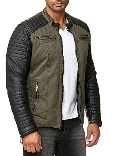 Redbridge Red Bridge Jacke Herren Biker Kunstleder Lederjacke Jacket mit gesteppten Bereichen XXL Khaki