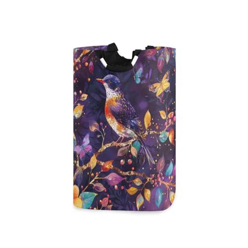 Jihqo Laundry Hamper Basket Colorful Bird Flowers Blooming Collapsible Nursery Storage Bin Waterproof Clothing Baskets for Home Bedroom Bathroom Washing Room