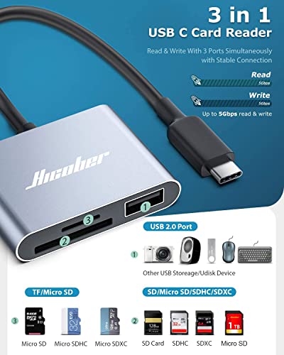 Hicober Usb C To Sd Card Reader, Micro Sd Memory Card Reader, Type C To Sd Card Reader Adapter 2Tb Capacity For Macbook Camera Android Windows Linux And Other Type C Device-Space Grey #TOP1