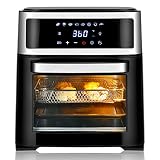 【9 accesorios y poca manutención】Hay 9 accesorios en el paquete como tenedor para cocción, cabina giratoria, 2 rejillas con flujo de aire, cesta giratoria, espetón, cesta de red, bandeja con asas y bandeja de goteo. Además, los accesorios son fáciles de limpiar con agua y detergente.