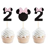 24 Pack Mini Mouse Inspired Cupcake Toppers Number 2 Second Birthday Cupcake Picks Decorations for B