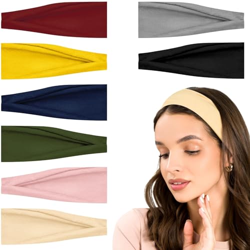 Sularpek 8 Pcs Headbands for Women, Fashion Head Bands, Soft Cotton Cloth Stretchy Headbands for Makeup Workout Yoga Running(Multicoloured)