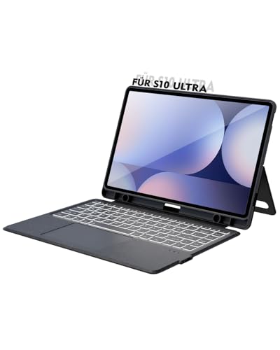 Doohoeek Tastatur mit Hülle für Samsung Galaxy Tab S10 Ultra 2024 14 6 Zoll Tab S9 Ultra 2023 Bluetooth Keyboard Case Type Folio QWERTZ Deutsches Layout Schwarz