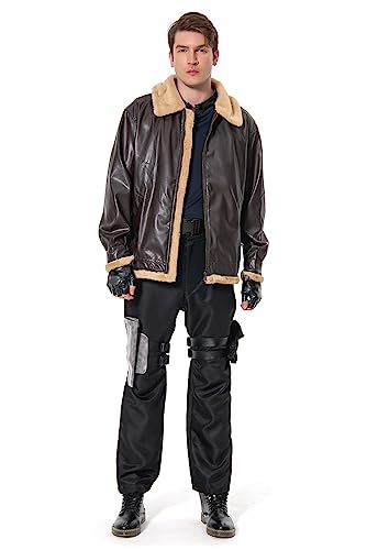 YANVS RE4 Remake Men Leon Scott Kennedy Costume Suit Halloween Cosplay Leon Kennedy Brown Leather Jacket Full Set(S)