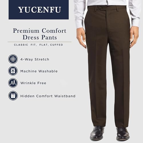 Image of Men's Cozy Hidden Expandable Waist Dress Pants | Premium Stretch Texture Weave Work to Weekend Pants