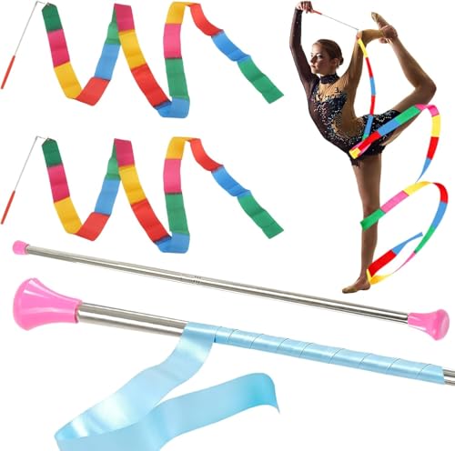 Quynhni Dance Baton,Batons for Twirling 29 inches Stainless Steel Material Gymnastics Wand with 2 Dance Ribbons and Anti-Slip Tape Suitable for Beginners Silver and Pink (1, Pink, 29)