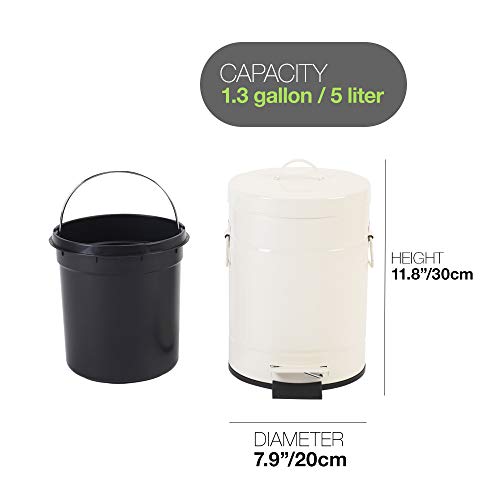 Image of Bathroom Trash Can with Lid, Small Waste Basket for Home Bedroom, Retro Step Garbage Can with Soft Close, Vintage Office Trash Can, 5 Liter / 1.3 Gallon, Glossy Cream White
