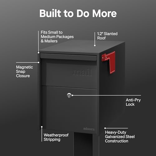 Image of Adoorn Lockable Post Mount Mailboxes for Outside - Large Anti-Theft Locking Mailbox for Packages and Letters - Weatherproof Construction - Durable Steel - 15.5 inch H x 12 inch W x 18.5 inch D - Black