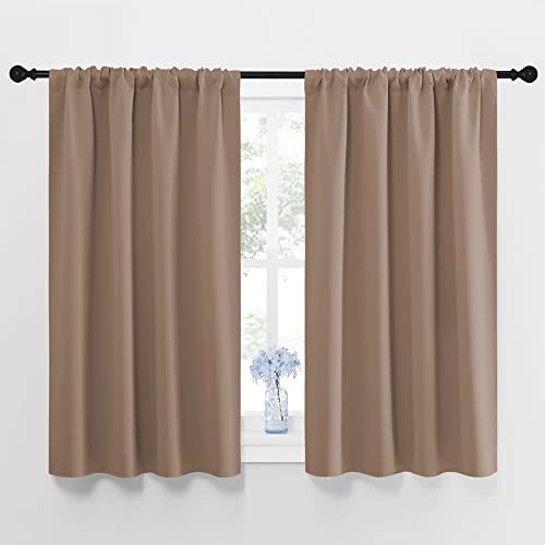 NICETOWN Kitchen Window Blackout Curtains - Window Treatment Thermal Insulated Rod Pocket Blackout Draperies/Drapes for Bedroom/Kitchen (Tan=Cappuccin