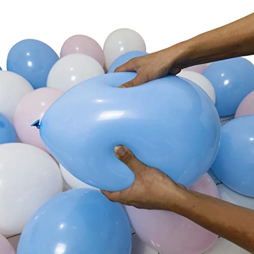 Image of 300 Pack White Pink and Blue Balloons 100 of each of the 3 colors 12 inch White Light Pink Light Blue Latex Party Balloon Bulk for Various Party Events Decorations