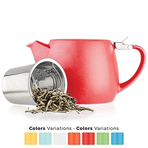 Tealyra - Pluto Porcelain Small Teapot Red - 18.2-Ounce (1-2 Cups) - Matte Finish - Stainless Steel Lid And Extra-Fine Infuser To Brew Loose Leaf Tea - 540Ml #TOP6