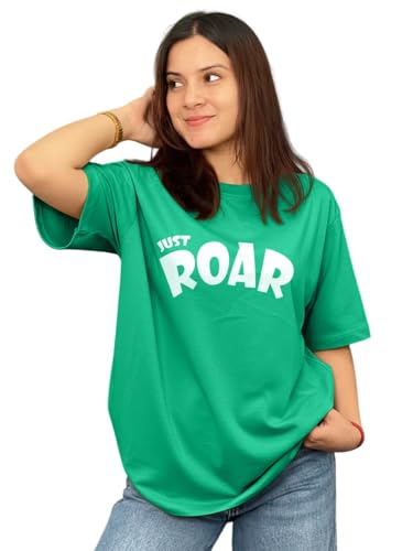 Image of LEOTUDE Half Sleeve Cottonblend Oversized Tshirt for Women, Round Neck Longline Printed Raglan Sleeve Colourblocked Drop Shoulder Baggie T-Shirt Top for Woman (Color Pink)