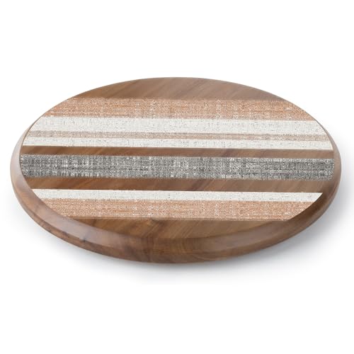 CounterArt Wide Stripes Round Acacia Wood Lazy Susan Turntable 14