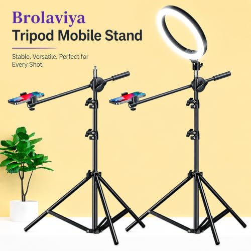Image of Brolaviya 360-Degree Tripod with Middle Telescopic Crossbar Long arm Stick, 190cm top Height, for Photography & Videography, Ideal for Live Streaming, Overhead Tripod Stand with Mobile Bracket