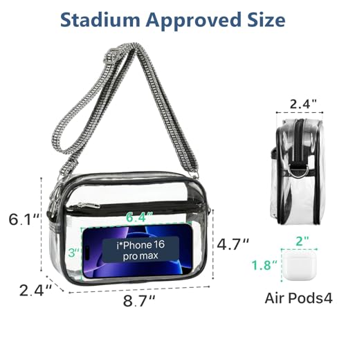 Image of PACKISM Clear Bag for Stadium Events - Small Clear Purse Crossbody Bag | Adjustable Wide Strap, 2 Easy Access Pockets, Thick 0.5mm PVC, for Sports Game Day Concerts Festival, Women Clear Stadium Bag