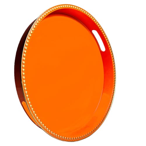 Umisriro Orange Decorative Tray for Coffee Table, Round Beaded Plastic Serving Tray forKitchen Counter, Ottoman, Living Room,(13")