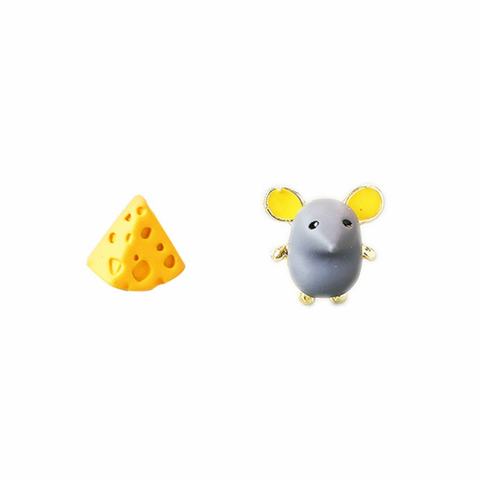 Spiritrain Handmade Mouse Cheese Small Stud Earrings for Women Asymmetric Mismatch Cute Cartoon Rat Animal Triangle Foodie Enamel Earrings for Birthday Christmas Party Fashion Jewelry Gifts