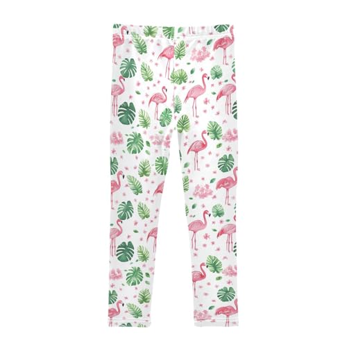 Wusikd Pink Flamingos Flowers Girls' Leggings Toddler Doodles Watercolor Kids Yoga Pants Dance Active Tights 4T2