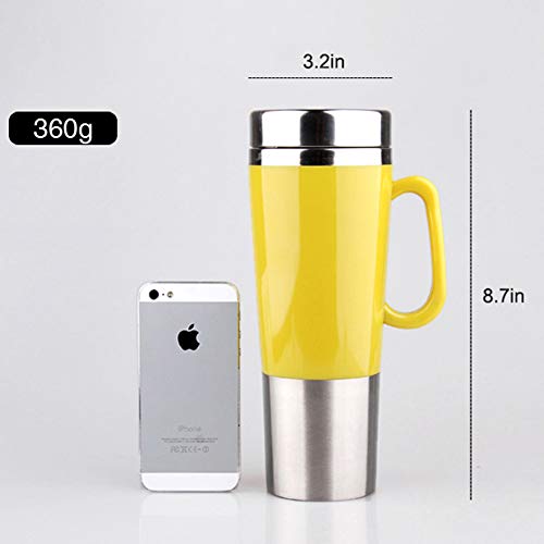 400Ml Vacuum Insulated Stainless Steel Travel Mug Car Cup With Charger Car Boiling Mug Electric Kettle Boiling Vehicle Thermos With Dc12V Heating Cup (Yellow) #TOP2