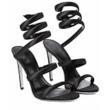 Trelako Strappy Heeled Sandals Spiral Ankle Wrap Strap Stilletos Sexy High Heel Gladiator Party Shoes Open Round Toe Lace Up Dressy Pumps