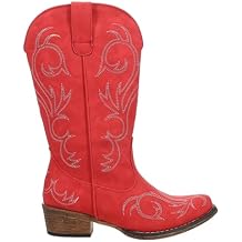 ROPER Womens Riley Embroidered Snip Toe Casual Boots Mid Calf Low Heel 1-2" - Red - Size 7.5 B