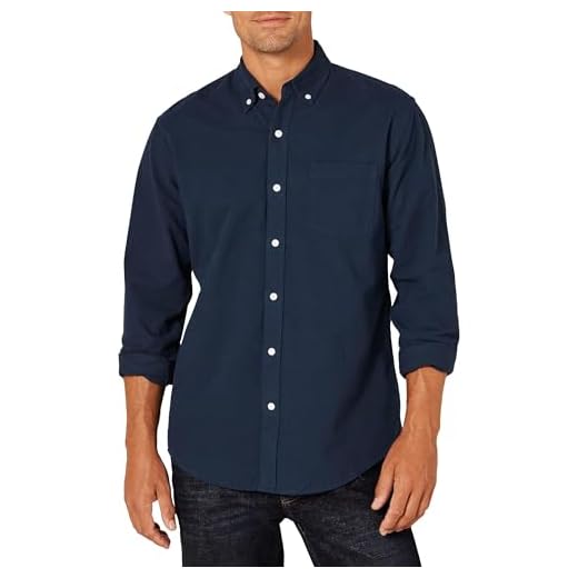 Amazon Essentials Men's Long Sleeve Shirts Casual - Regular-Fit Pocket Oxford, Navy, Large