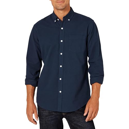 Amazon Essentials Men's Long Sleeve Shirts Casual - Regular-Fit Pocket Oxford, Navy, Medium