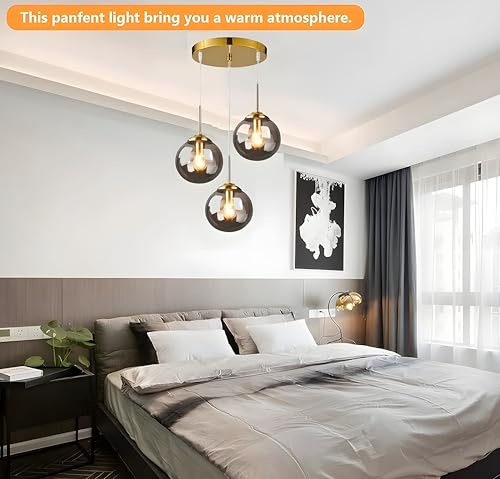 Image of 3 Lamp Cluster Smoke Black Glass Ceiling Hanging Light, Kitchen Island, Balcony, Hallway, Living Room (Without Bulb)