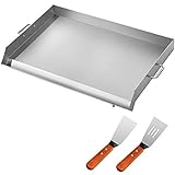 VEVOR Parrilla Plana de Acero Inoxidable de 81 x 43 x 5,6 cm, Placa de Triple Cuchilla para Ollas, Sartén Plana Universal con Ranura de Grasa, Fácil de Mover para Barbacoa en Fiestas de Cocina