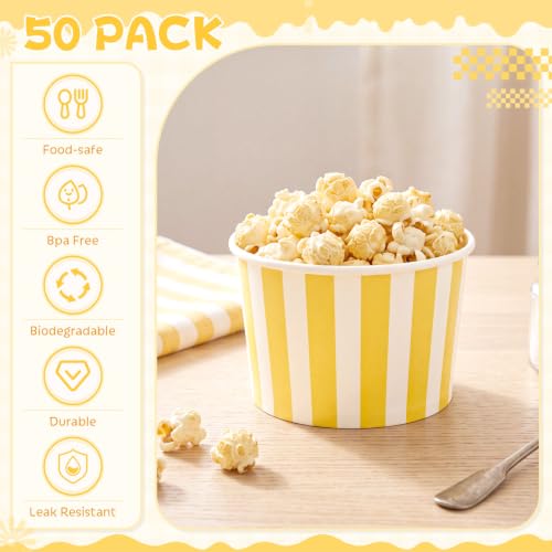 Image of Zopeal 50 Count Yellow Striped Ice Cream Cups Disposable Dessert Bowls