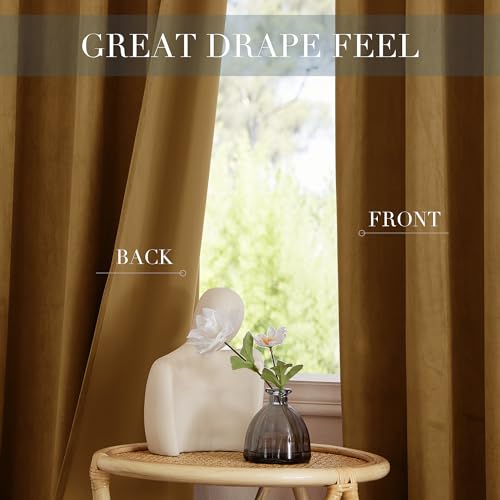 RYB Home Pinch Pleated Velvet Curtains for Living Room, Blackout Thermal Insulated Noise Reducing Vintage Curtains for Dining Room Bedroom, Gold Brown, W34 x L84 inches, 2 Panels - image 5