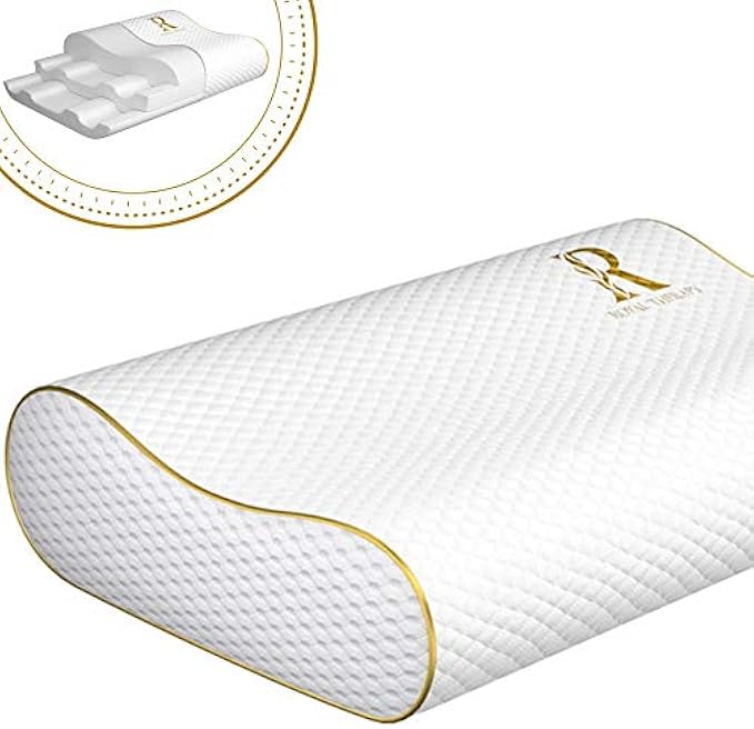 Royal Therapy Queen Memory Foam Pillow, Pharmonis USA, Neck Pillow Bamboo Adjustable Side Sleeper Pillow for Neck & Shoulder, Support for Back, Stomach, Side Sleepers, Orthopedic Contour Pillow