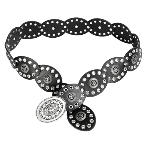 MOSTEDE Retro Cinturón Redondo Hueco Para Mujer Ajustable Vaquero Occidental Redondo Disco Vintage Ancho Bohemio Con Hebilla De Metal Cinturón De Piel Estilo Bohemio Estilo Vaquero Vintage Para Ropa