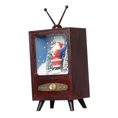 Mini télé rétro musicale de Noël VICASKY objet déco vintage marron