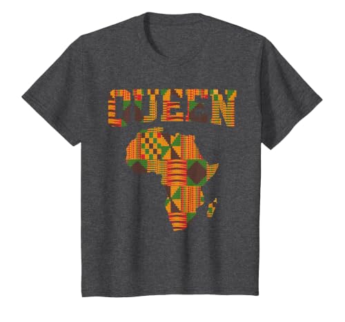 African Queen Art for Women Girls Kente Cloth African Print T-Shirt, Youth, Dark Heather Grey, Small