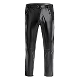 inhzoy Herren Wetlook Hose Metallic Lange Lederhose Pants Leggings Slim Fit Disco Kostüm Nachtclub Party Schwarz 4XL