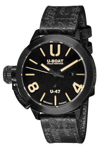 U-Boat Classico U-47 AB1 Automatic Black PVD Black Dial Black Leather Strap Date Mens Watch 9160
