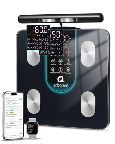 arboleaf Smart Scale for Body Weight, 8-Electrode Dual-Frequency BIA Bathroom Scale with 7-in-1 Display for BMI Body Fat Muscle Mass, Segmental Full Body Composition Analyzer, 50+ Metrics in App