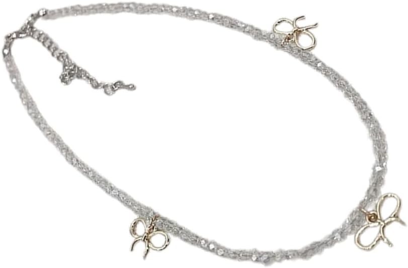Necklace Simple Bowknot Charm Collar Clavicle Chain Crystal Beaded Choker Statement Jewelry