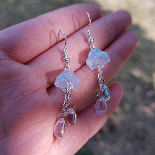 Gracayfr Jellyfish Earrings Jewelry Gifts Cute Pink Dangle Earrings For Women Trendy Unique Beaded Funky Dangling Hook Earrings Handmade Glass Flower Orange — view 4