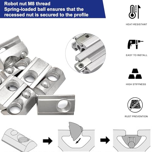 MAJOYLIFE 30 Stück Nutensteine M8 mit kugel,Gleitmutter mit Federkugel,Nut 8 T Nutsteine Schrauben für 40-Serie Alu Profil