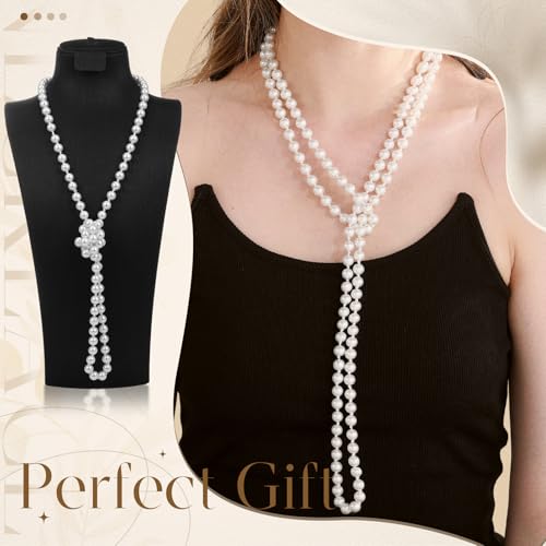 Long Pearl Necklace for Women 1920s Costume Jewelry White Faux Pearls Strand Beads for Ladies3